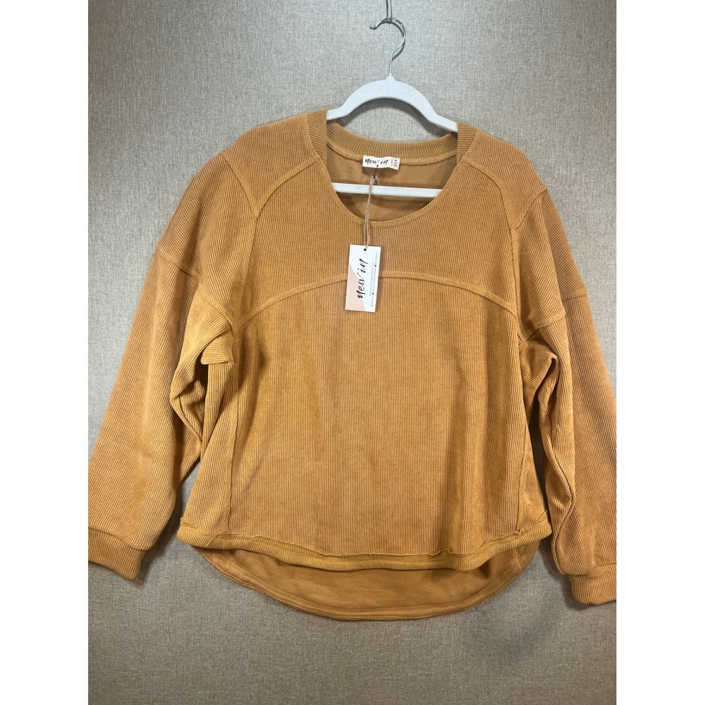 New In Women Mustard Yellow Ribbed Corduroy Pullover Oversized Top Size M NWT